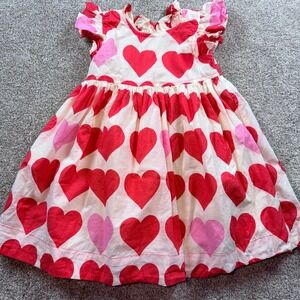Pink Chicken NY Toddler Girls Red Pink Heart Print Ruffle Cotton Dress Size 2Y